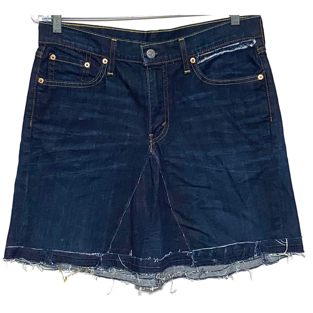 Levi Strauss 541 Repurposed Jean Denim Skirt 30 Raw Hem Indie Boho Upcycled Y2K